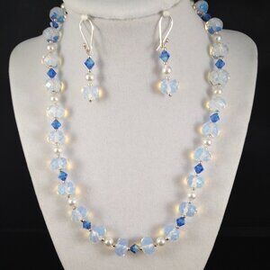 Elegant Handmade Sea Opal, Swarovski Crystal and Pearl Set